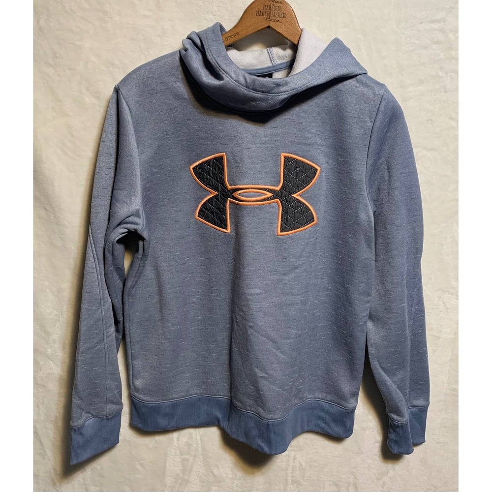 Under‎ Armour ColdGear Hoodie Mens Medium Blue Heather Quilted Logo Pullover